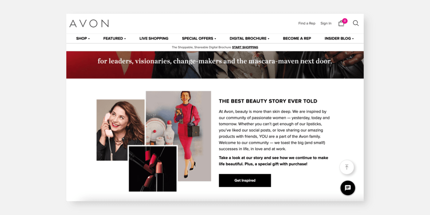 AVON 공식 웹사이트 데스크톱 화면 — Proxima Nova 서체가 적용된 홈페이지