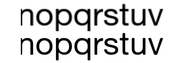 안티앨리어싱 처리 전후 텍스트 비교: 위는 흐릿한 렌더링, 아래는 선명한 렌더링