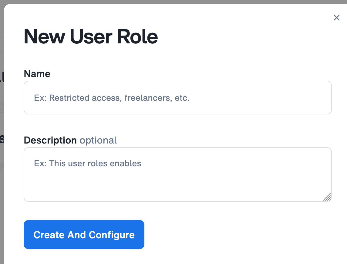 New User Role 생성 화면