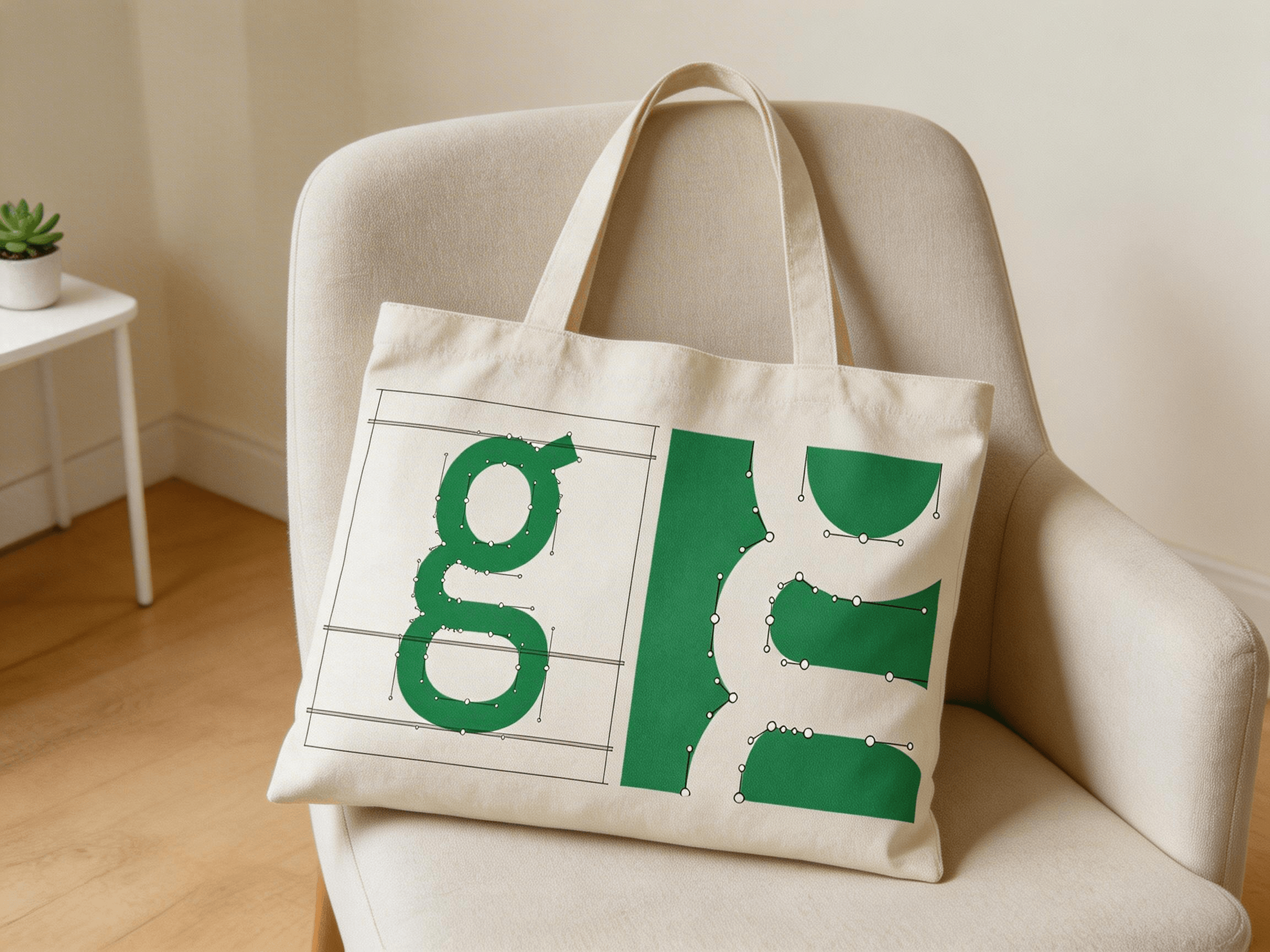 Aperçu 서체의 소문자 g 레터폼이 크게 프린트된 캔버스 토트백