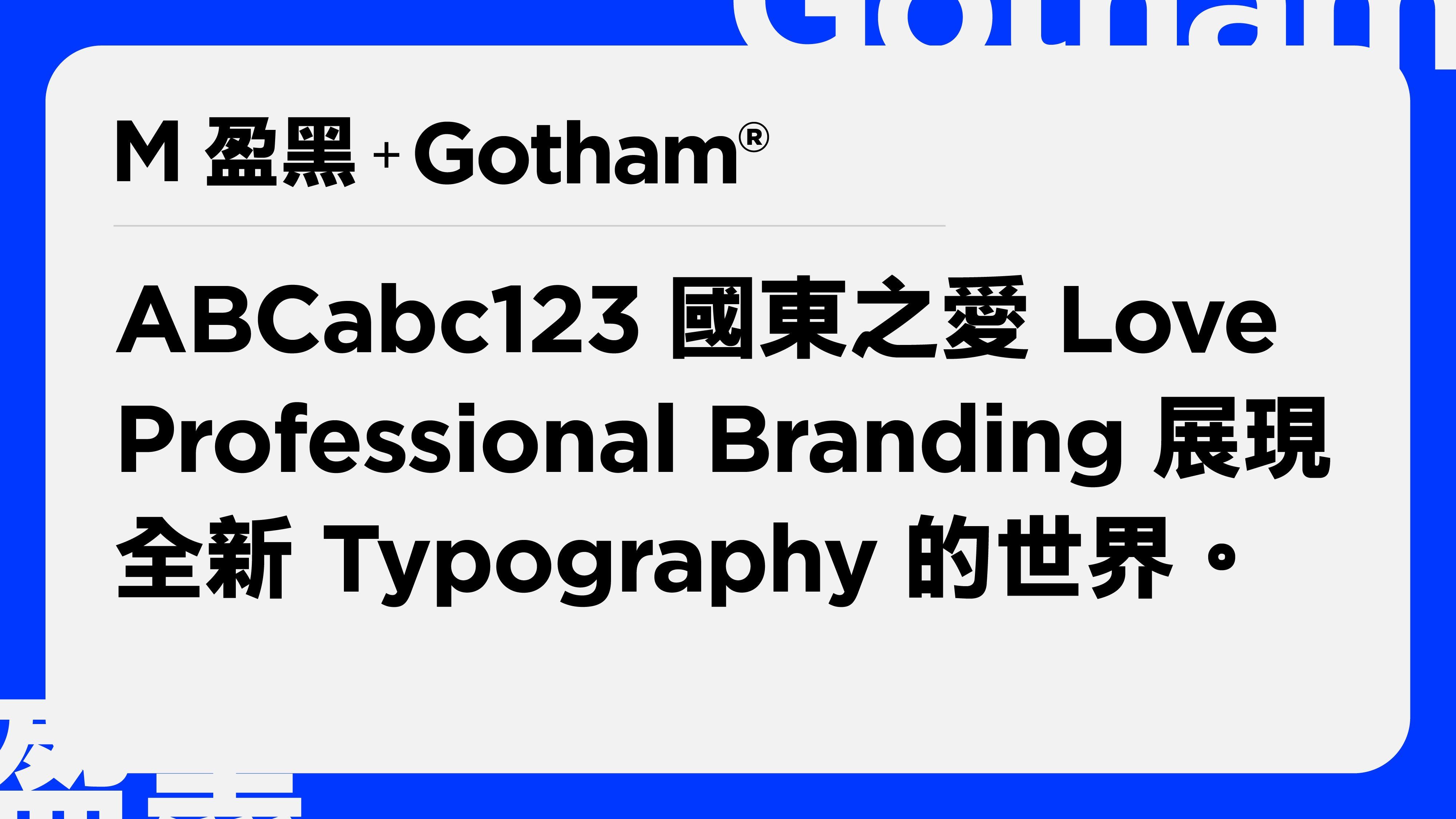 M 盈黑과 Gotham® 서체 페어링 — 넓은 내부 공간이 공통된 디지털 기업 브랜드용 조합